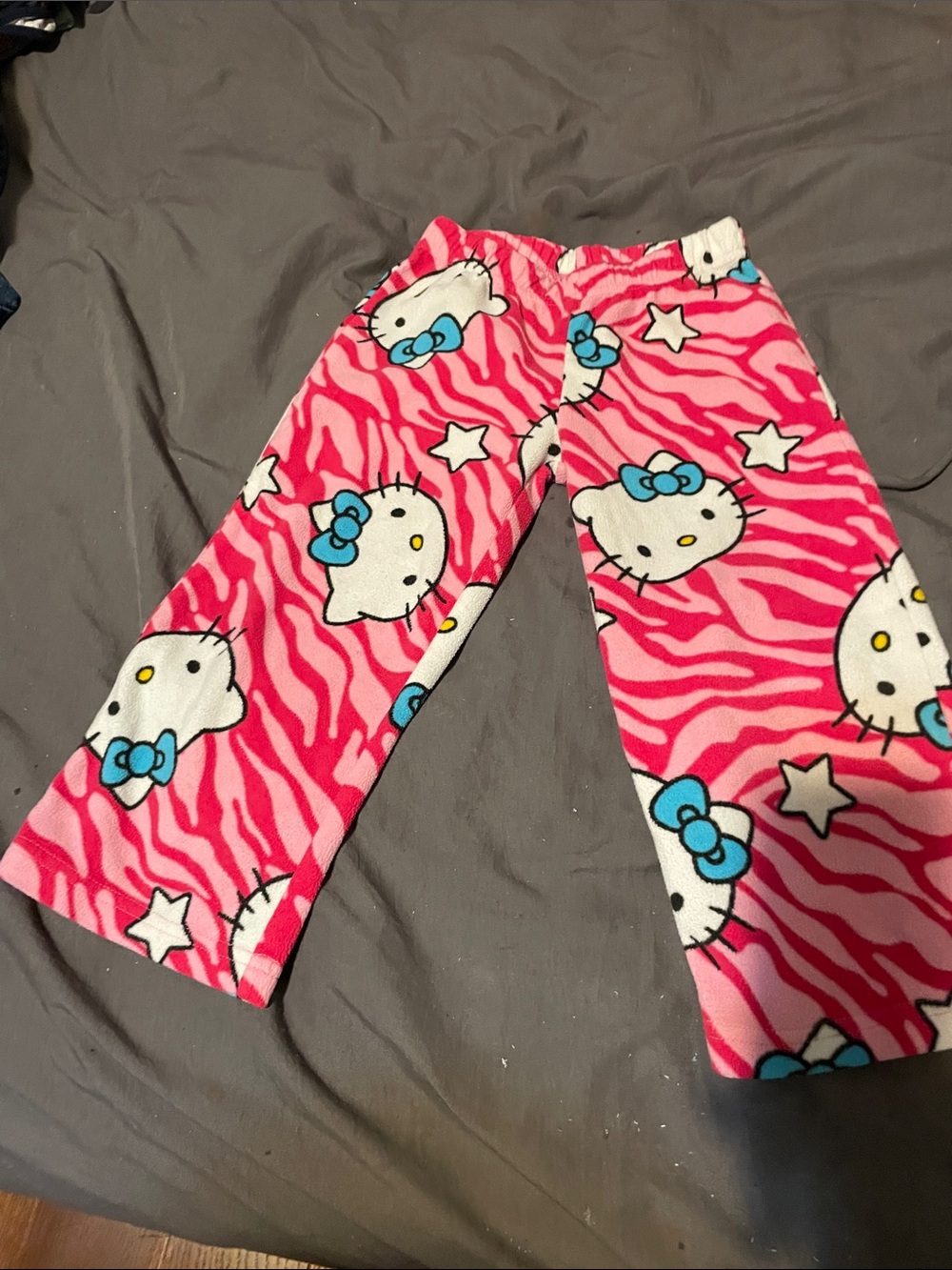 Hello Kitty Pink Zebra Print Pajama Pants with Blue Bows
